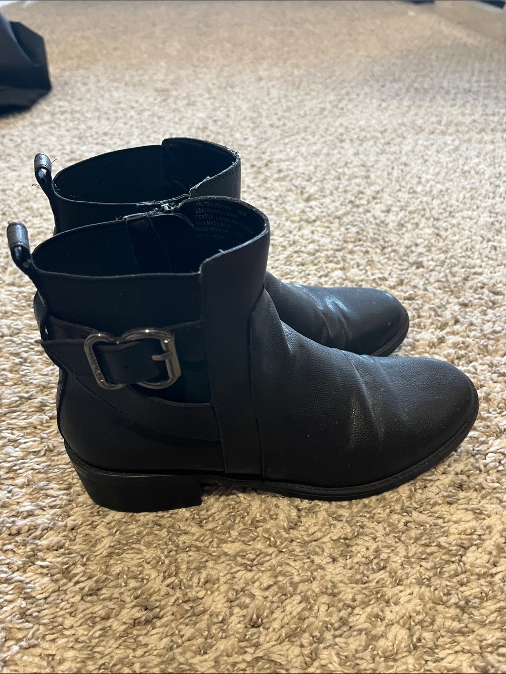 Anne Klein Black Leather Ankle Booties with Buckle Detail